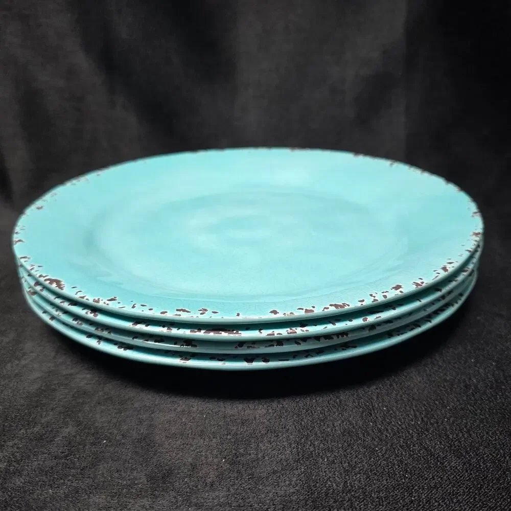 Cynthia Rowley Melamine Blue Rustic Crackle Scroll Dinner Plates 11